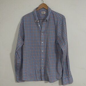 Faherty Blue and Brown Plaid Casual Button Down Shirt